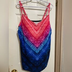 Aqua Green Tie Dye Tankini Swimwear Top